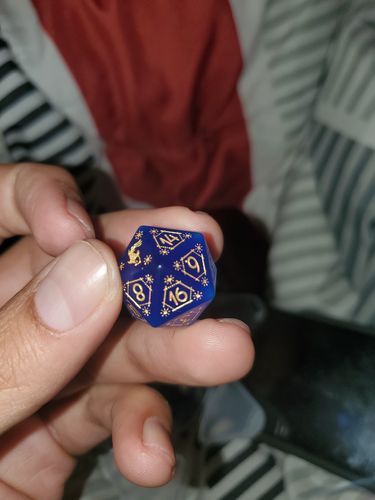 Customer photo review of URWizards Custom font style for dice, Custom initial on Dice, Dnd Natural Gemstone Dice MTG Game