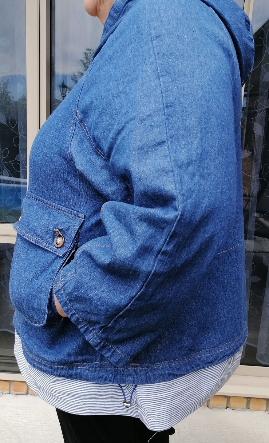 Customer photo review of Plus Size - Loose Solid Color Drawstring Denim Hoodie