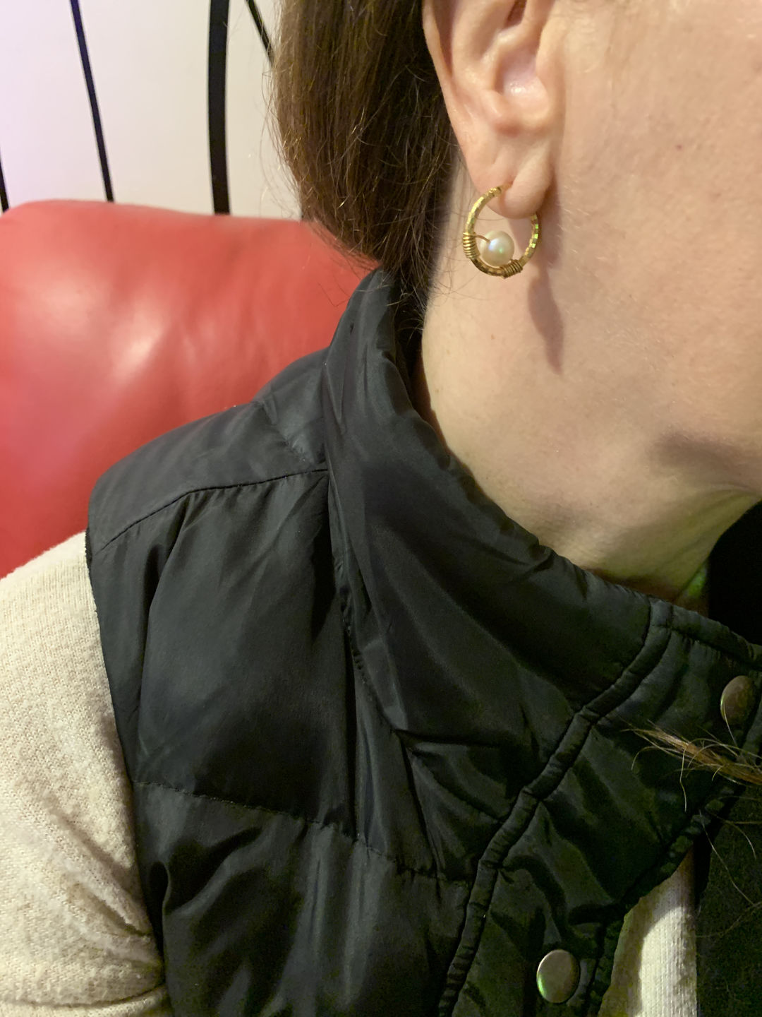 Customer photo review of Pearl Hoops Earrings