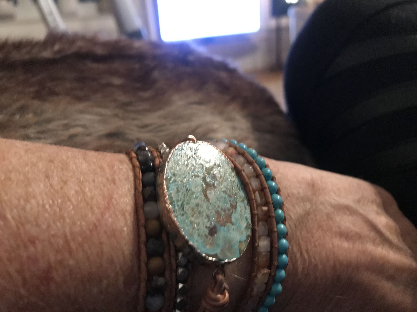 Customer photo review of Handmade Natural Ocean Jasper Leather Wrap Bracelet