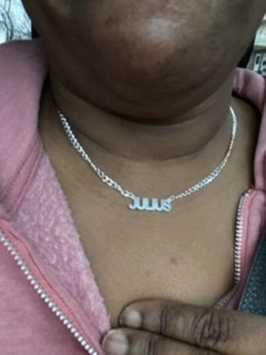 Customer photo review of Block Mini Name Necklace with Cuban Chain