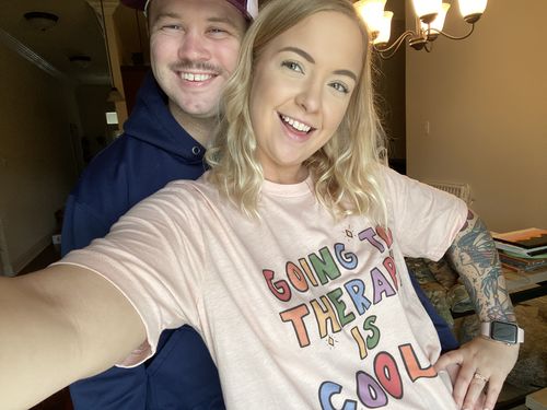 Customer photo review of Going To Therapy Is Cool! -- T-Shirt