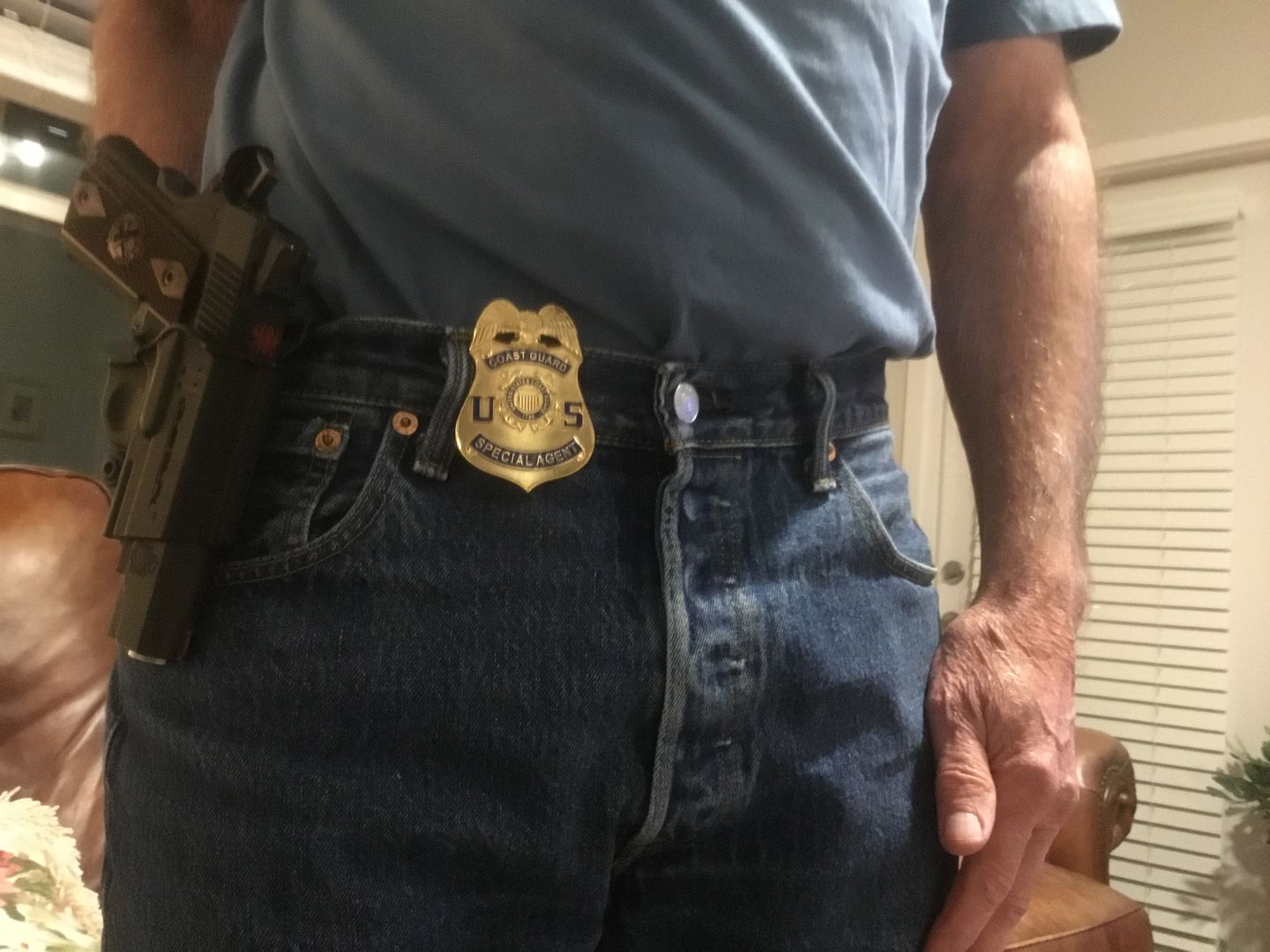 Customer photo review of US Coast Guard Special Agent Badge Solid Copper Replica Movie Props