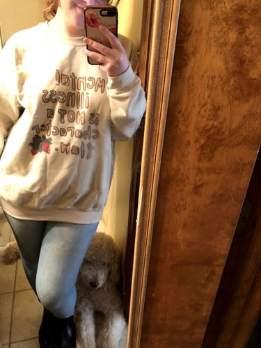 Customer photo review of Mental Illness Is Not A Character Flaw (Strawberries) -- Sweatshirt