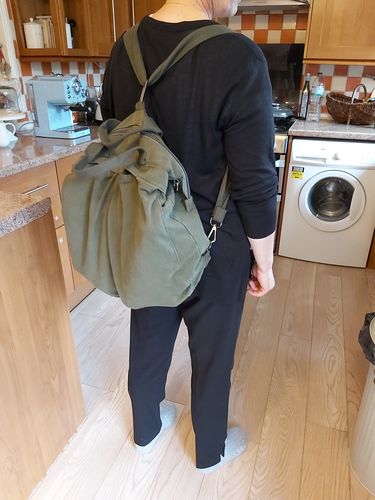 Customer photo review of Pure Color Canvas Square Backpack