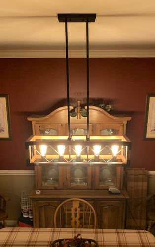 Customer photo review of Farmhouse Wood Rectangle Linear Chandelier