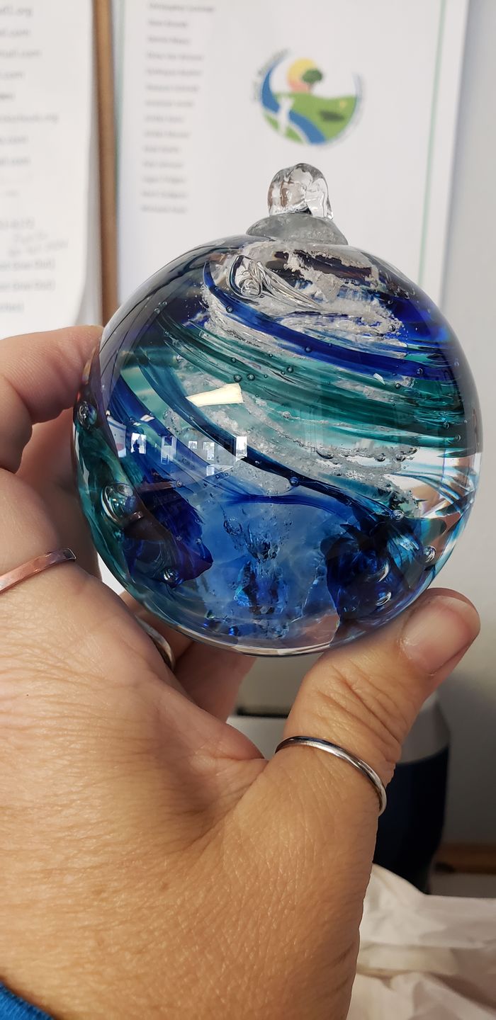 Customer photo review of Tri-Color Glimmer Orb with Cremation Ashes