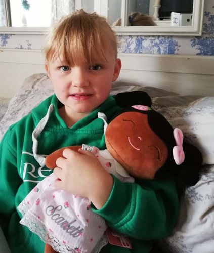 Customer photo review of Personalized Leyadoll Doll Backpack (Strawberry) - 2 Skin Tones