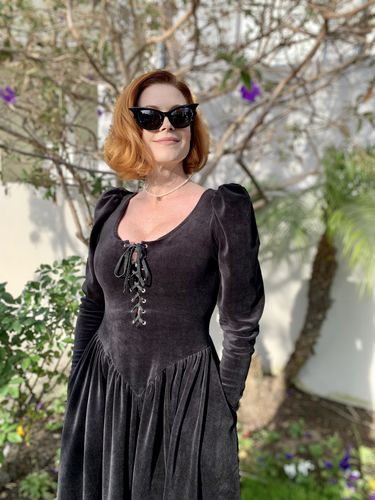 Customer photo review of Sleepy Hollow Gothic Tales Velour Swing Dress in Black