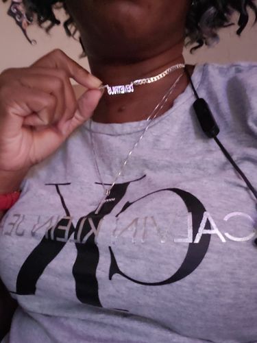 Customer photo review of Block Mini Name Necklace with Cuban Chain