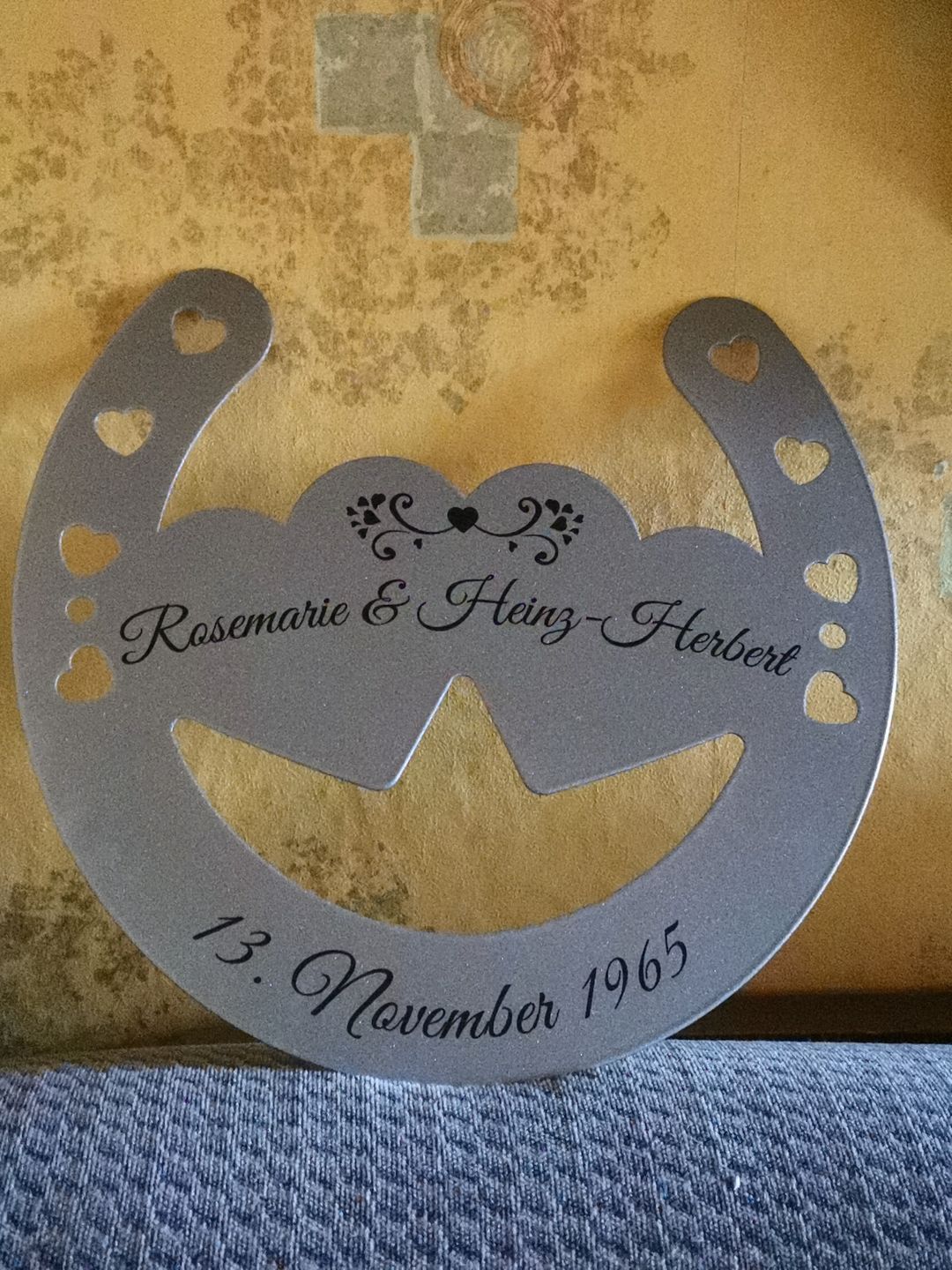 Customer photo review of Glückshufeisen aus edlem Stahl noble Design (personalisierbar) - ausgefallenes Hochzeitsgeschenk