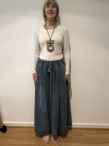 Customer photo review of Plus Size - Casual Drawstring Blue Denim Wide Leg Pants