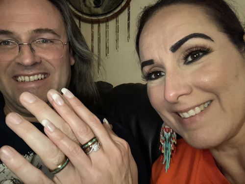 Customer photo review of 6mm YG Plated Koa Wood Opal Tungsten Wedding Ring Triple Row Men's Ring