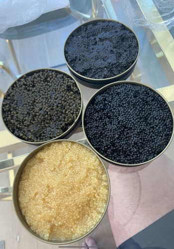 Customer photo review of Caviar Super Sampler (2oz Kaluga + 2oz Siberian + 2oz White + 2oz Albino + 4oz Salmon)
