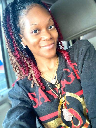 Customer photo review of Raw Amethyst/Rose Quartz Necklace