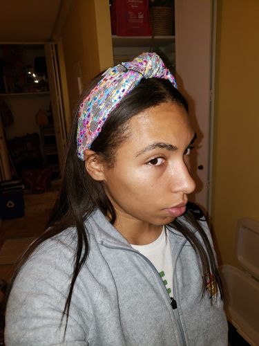 Customer photo review of METALLIC CONFETTI SHIMMER YARN HEADBAND
