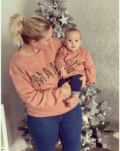 Customer photo review of Mama & Mama's Girl Leopard Sweatshirts Dusty Pink (MRK X)