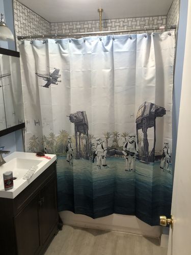 Customer photo review of Coming Storm Trooper Star Wars Shower Curtain