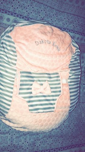 Customer photo review of Personalised Grey Stripe And Pink Baby Bean Bag