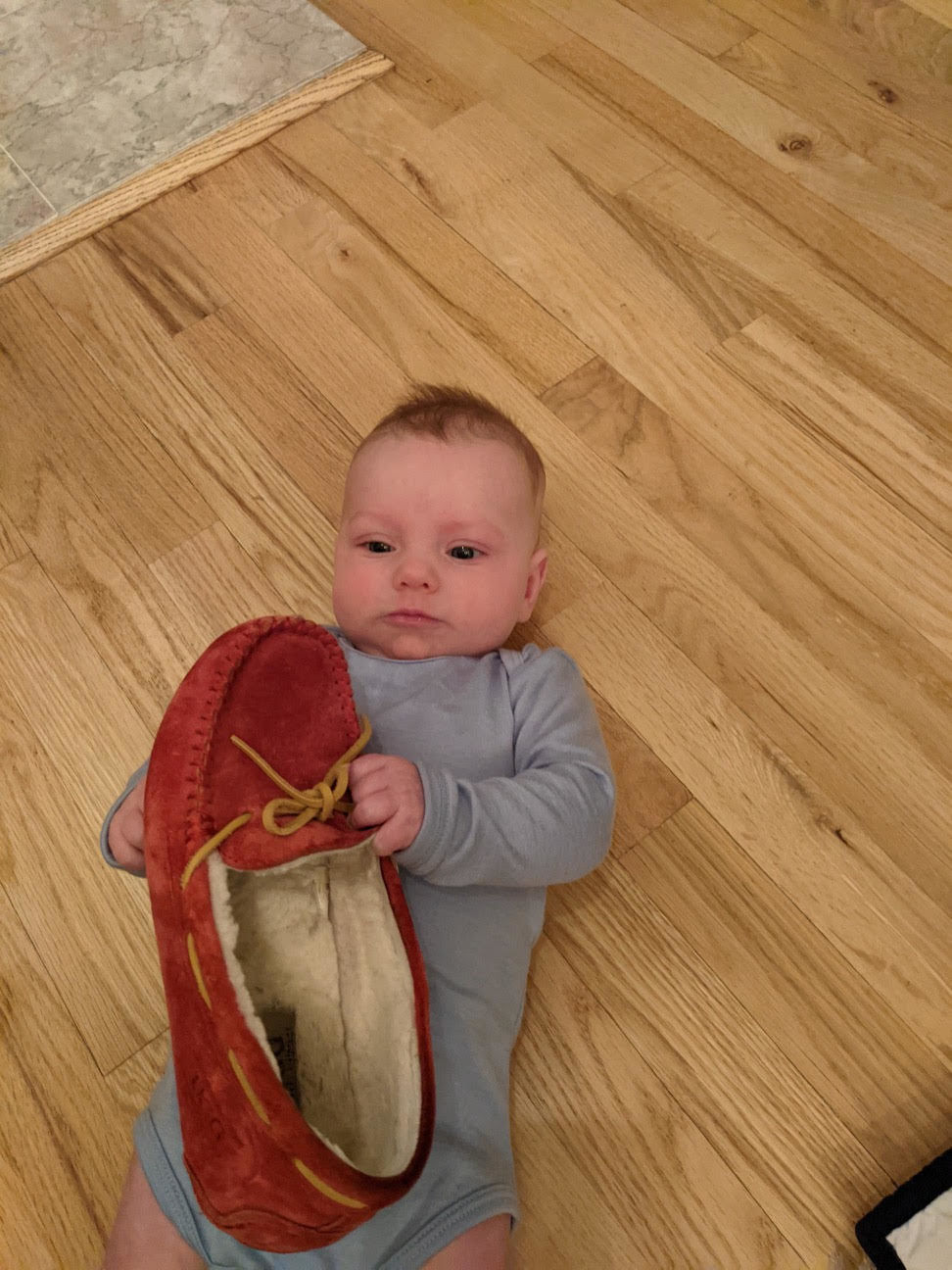 Customer photo review of Baby Bodysuit, Long Sleeve, Merino Wool, Blue