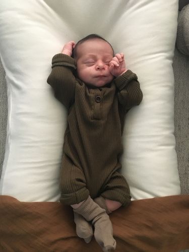 Customer photo review of Grey hoodie + White striped pants set