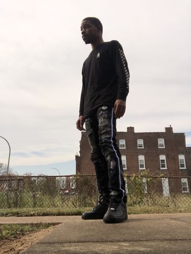 Customer photo review of Triple Stripe Paint Splatter Track Denim Black - Royal Blue (ZCM4986D)