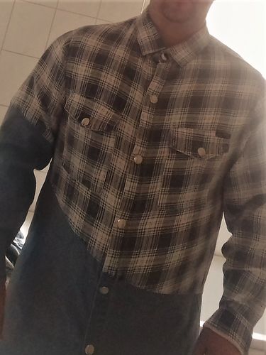 Customer photo review of Cleveland light denim shirt with contrast flannel check