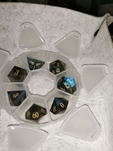 Customer photo review of URWizards Dnd Labradorite Gemstone Engraved Dice Set