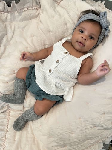 Customer photo review of Cora outfit in white and teal