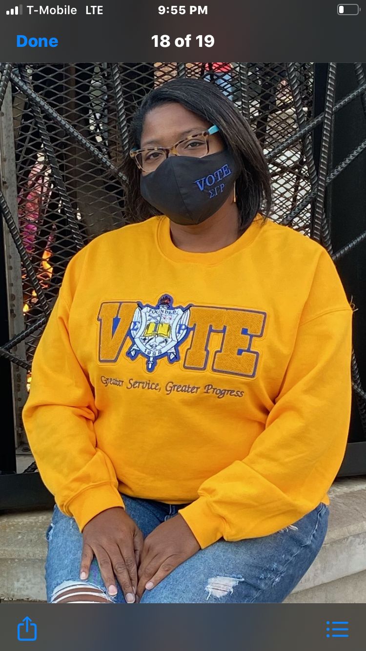 Customer photo review of SGRho VOTE Crewneck- Gold [Unisex]