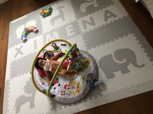 Customer photo review of Easy Personalize- SoftTiles Safari Play Mat in Light Gray and White-6 Letter Name 6.5' x 6.5'