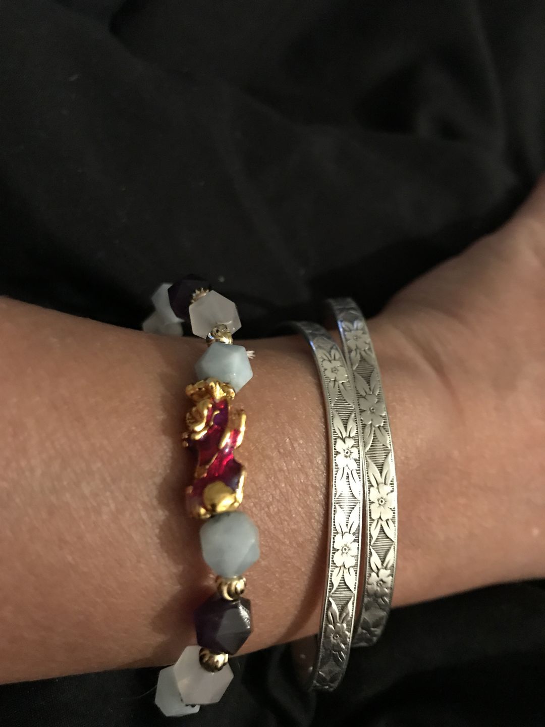 Customer photo review of Wealth Pixiu Charm in Natural Amethyst Bracelet