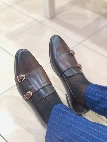 Customer photo review of Loafer Slipper - Dark Brown Double Monk Strap (Hand Painted Patina)