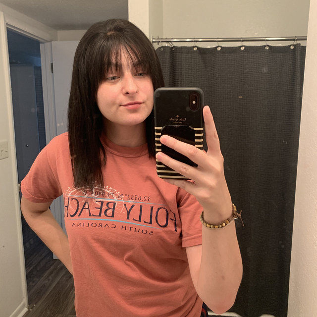 Customer photo review of Women Black Human Hair Lace Front Medium Length Straight Fringe Bangs Wig