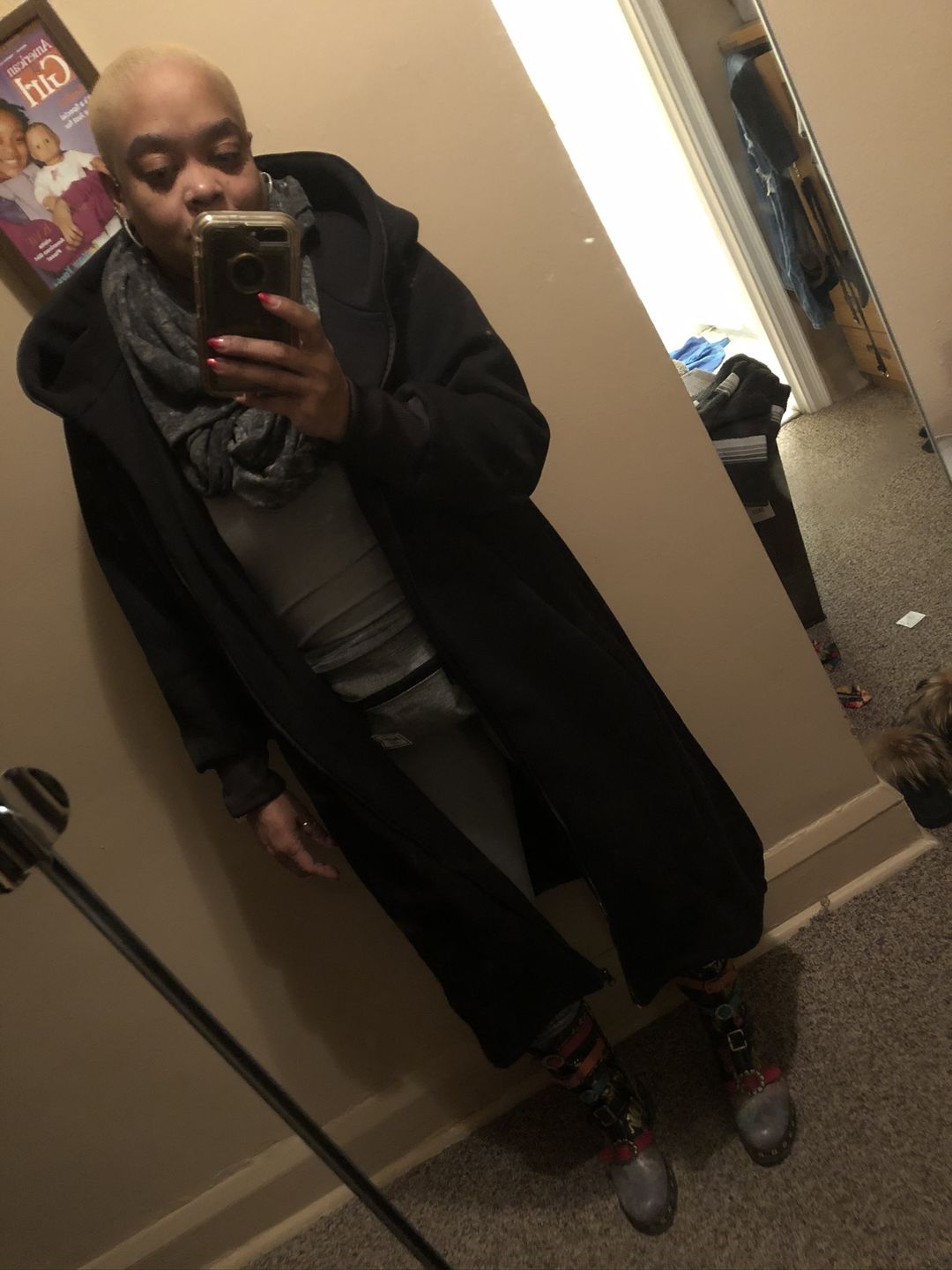 Customer photo review of Black Warm Oversized Quilted Hoodie Sweatshirt  with Long Sleeves and Front Zipper