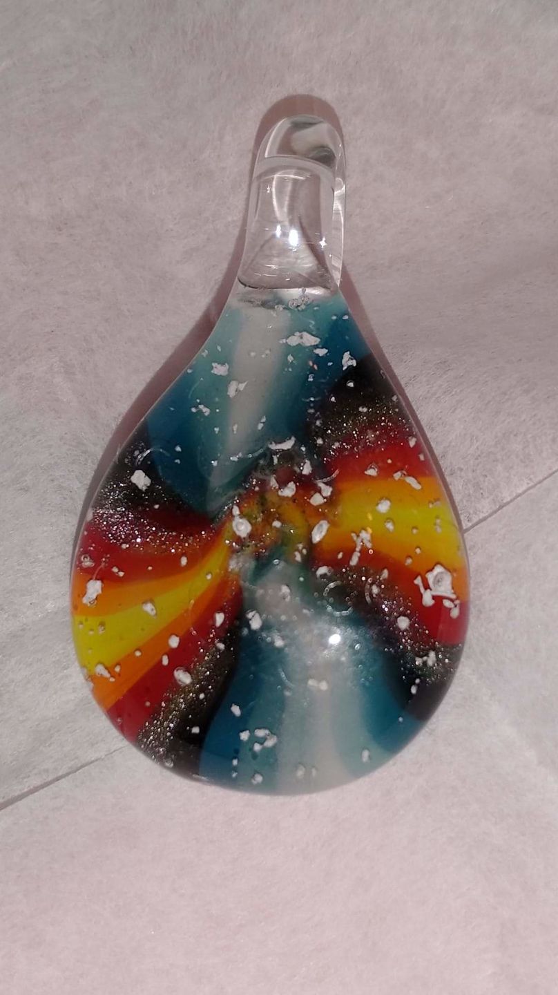 Customer photo review of Tie Dye Pendant with Infused Cremation Ashes