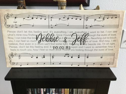 Customer photo review of Custom Wedding Names & Date Sheet Music Canvas - Ready to Hang
