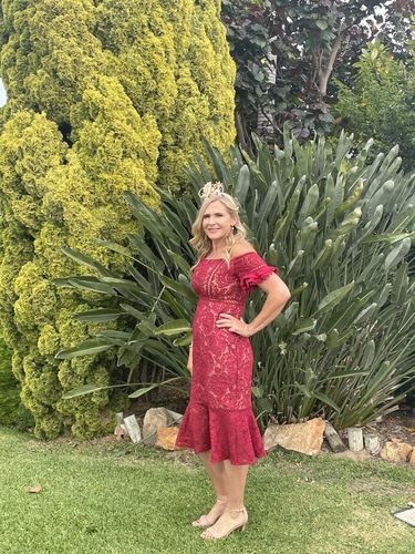 Customer photo review of Erica Lace Midi Dress - Red