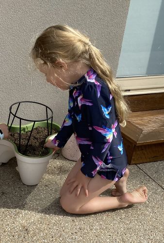 Customer photo review of Navy Hummingbirds Girls Long Sleeve Back Zip Swimsuit