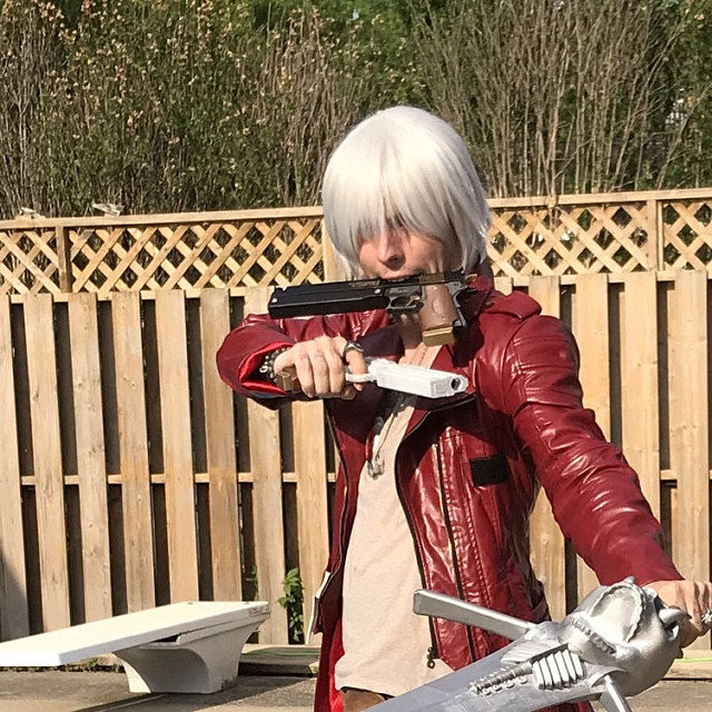 Customer photo review of Men Silver Gray Short Straight Fringe Bangs Cosplay Wig