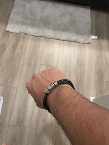 Customer photo review of Braided Bracelet with Custom Engraved Beads