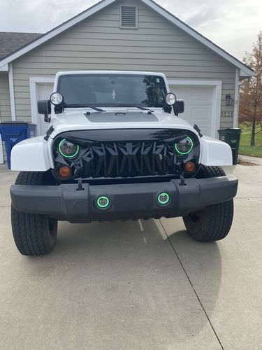 Customer photo review of Shark Grille & RGB Halo Headlights & RGB Halo Fog Lights Combo for Jeep Wrangler JK