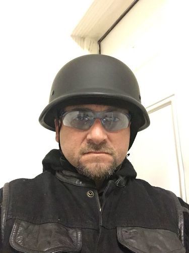 Customer photo review of Mayan Style Half Helmet - Gloss Black