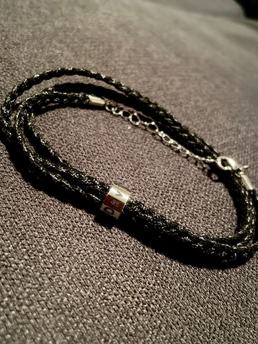 Customer photo review of Braided Bracelet with Custom Engraved Beads