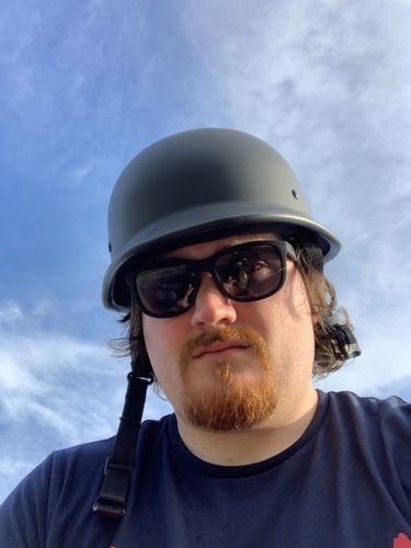 Customer photo review of Mayan Style Half Helmet - Gloss Black