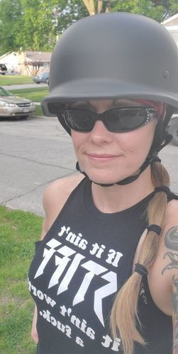 Customer photo review of Mayan Style Half Helmet - Gloss Black