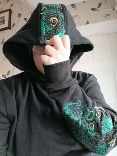 Customer photo review of Green Dragon Sleeves Embroidered Hoodie