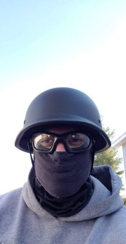 Customer photo review of Mayan Style Half Helmet - Gloss Black