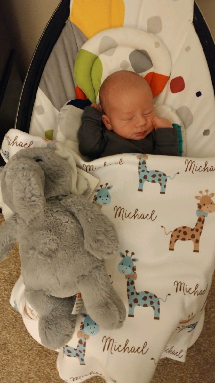 Customer photo review of Giraffe Fleece Personalized Baby Boy Blanket