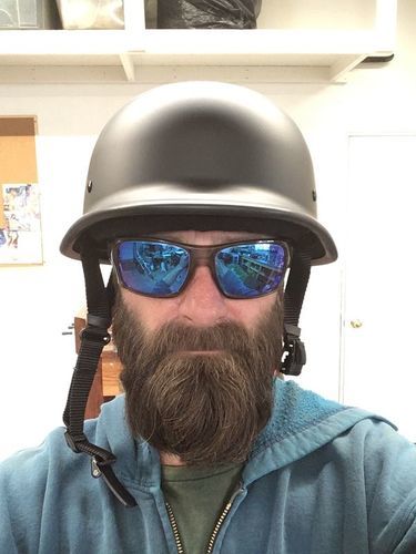 Customer photo review of Mayan Style Half Helmet - Gloss Black